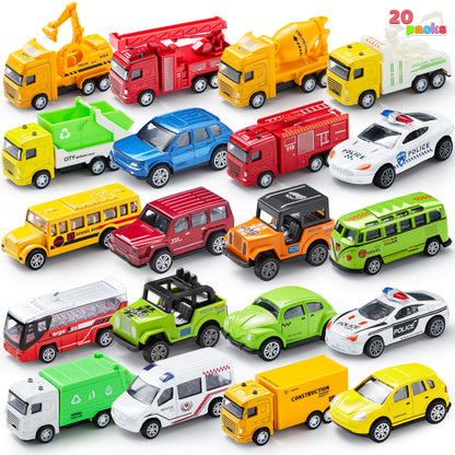 JOYIN 20 Pieces Metal Pull Back Mini Toy Cars, Mini Die Cast Toy Cars Set, Pull Back Cars for Toddler Girls Boys Toys