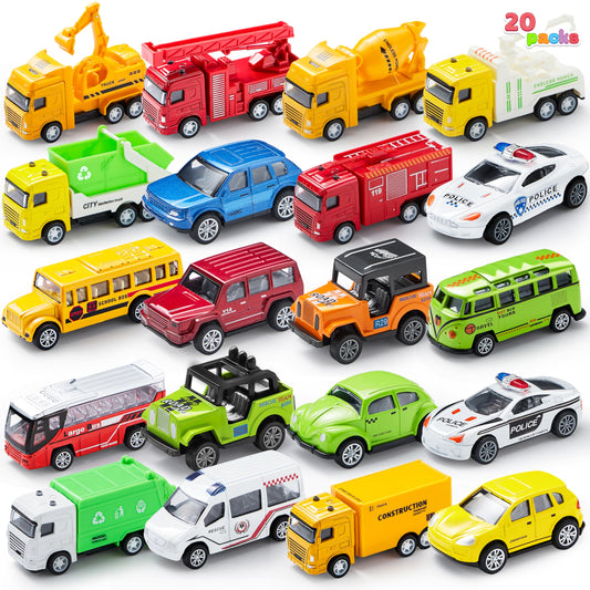 JOYIN 20 Pieces Metal Pull Back Mini Toy Cars, Mini Die Cast Toy Cars Set, Pull Back Cars for Toddler Girls Boys Toys