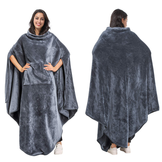 Catalonia Classy Wearable Poncho Blanket Snuggle Wrap Cozy Warm Long Wearable Fleece Blanket with Front Pocket Winter Gifts for Adult Women Men
