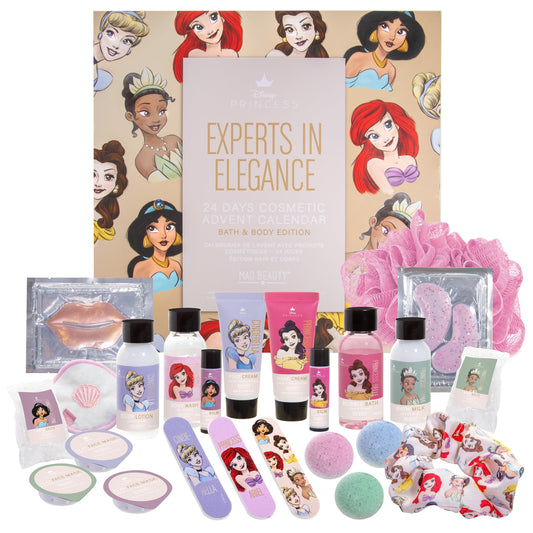 MAD Beauty - Disney Princess Advent Calendar with 24 makeup & beauty products, wellness calendar for women with face mask, body lotion, hair tie - Christmas Beauty Calendar.