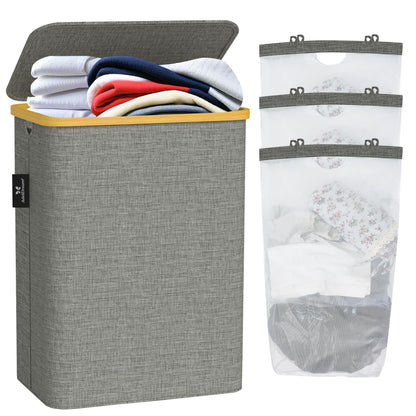 AdelDream 160L laundry basket with lid 3 compartments laundry hamper narrow laundry sorter laundry box laundry bin with lid laundry chest laundry baskets 160L Gray