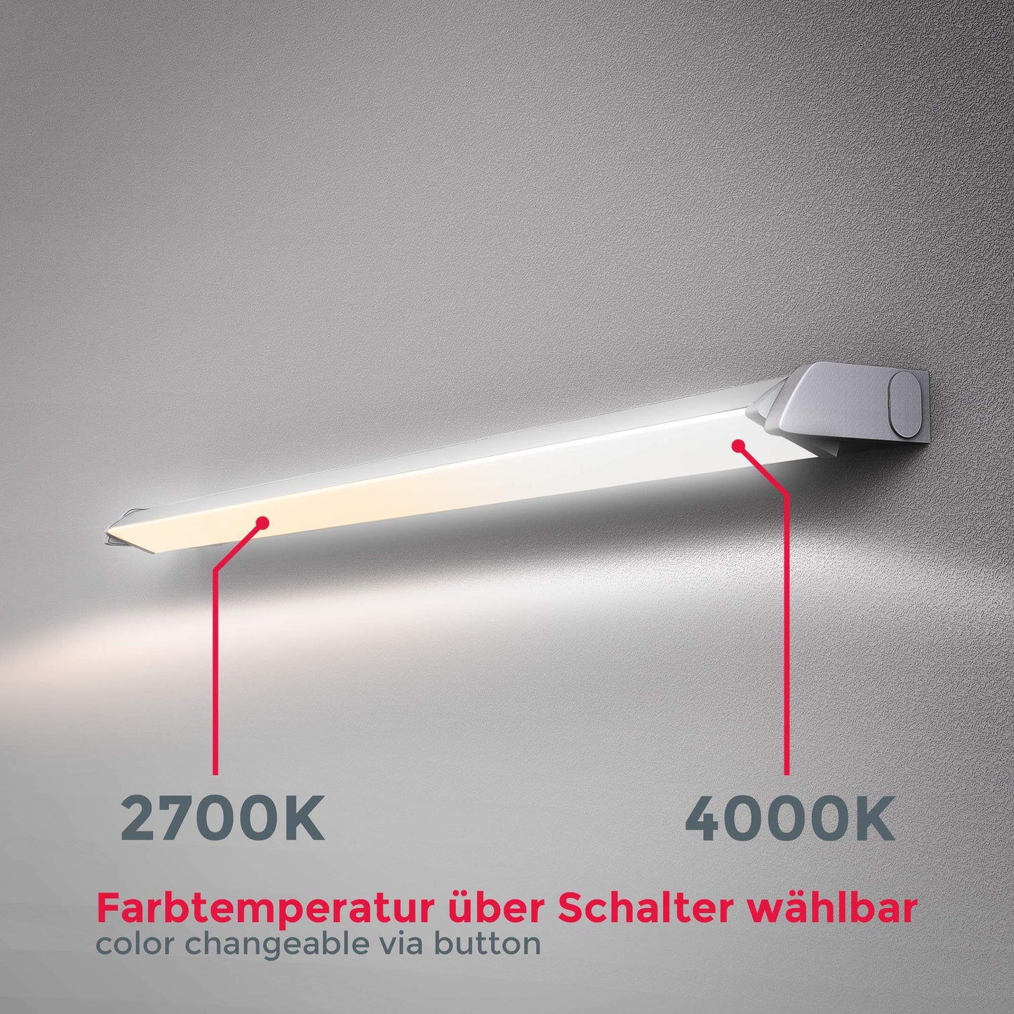 B.K.Licht - LED strip with on-off switch, adjustable from warm white to neutral white, expandable, under cabinet light kitchen, LED light strip kitchen, cabinet lighting, lamp, 54.7x6.1x2.4 cm, silver colored
