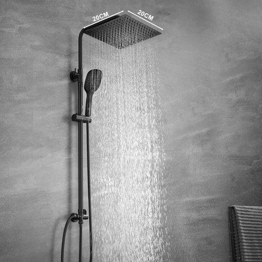 JOHO Rain Shower Shower System without Fittings, Stainless Steel Shower Set with 20x20cm Black Shower Head