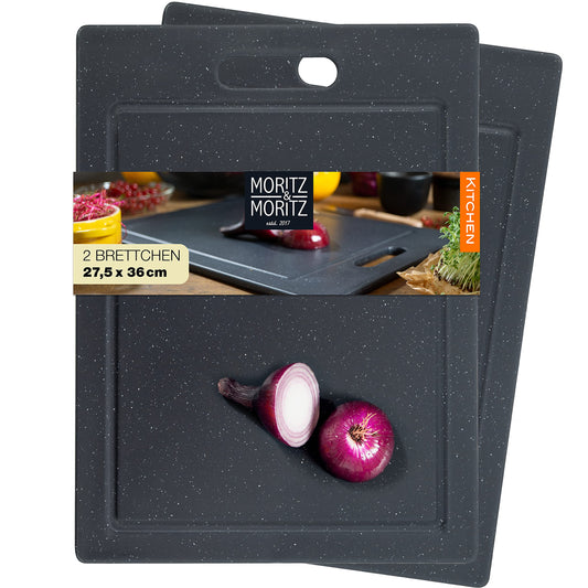 Moritz & Moritz 2x Plastic Cutting Boards - 36 x 27.5 cm - BPA-free Cutting Boards - Granite-style Kitchen Boards - Cutting Board with Non-slip Feet, Grip Opening - Cutting Board with Juice Groove