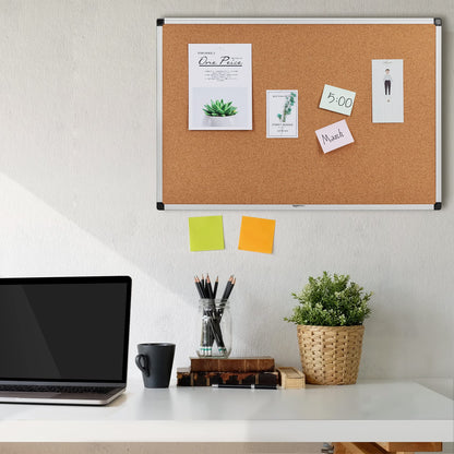 Amazon Basics Cork Bulletin Board, Rectangular Aluminum Frame, 90 x 60 cm, silver