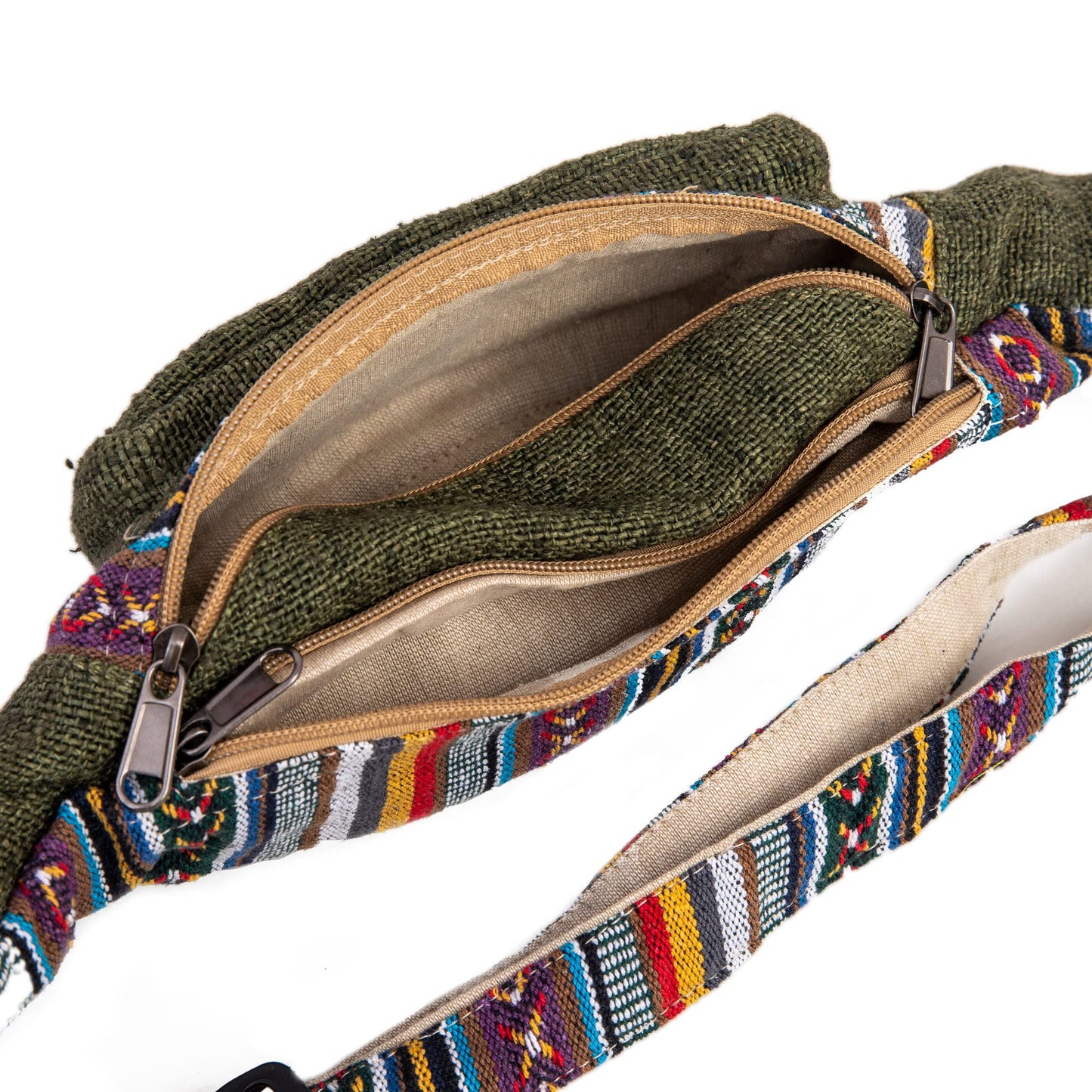 Freakmandu Unisex Hemp Fanny Pack - Boho Hippie Style, Handmade Hip Bag for Hiking, Running, Jogging, Men and Women, Safari.