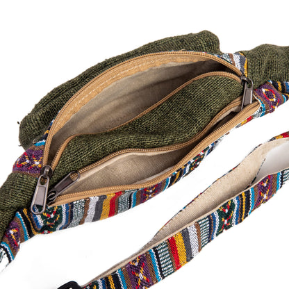 Freakmandu Unisex Hemp Fanny Pack - Boho Hippie Style, Handmade Hip Bag for Hiking, Running, Jogging, Men and Women, Safari.