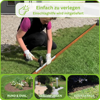 innogard lawn edge Corten steel L10m H25cm - Flexible bed edging 1 mm thick lawn edging tape for garden bed bordering bed edging