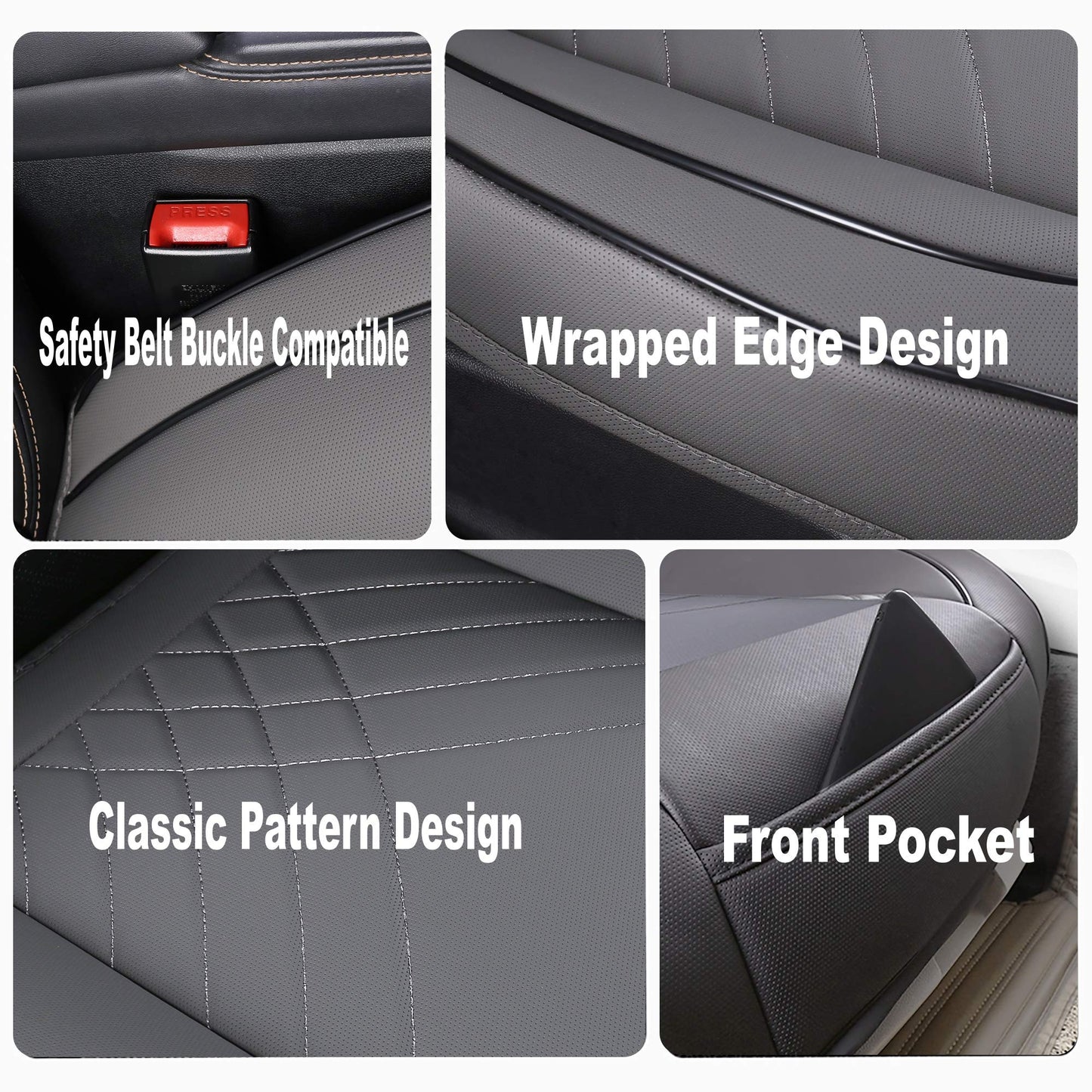 Kingphenix Premium PU car seat cover, front seat protection, compatible with 95% of all vehicles, padded, non-slip, full wrap edge, dimensions: 53.3 x 51.8 cm, 1 piece (grey)