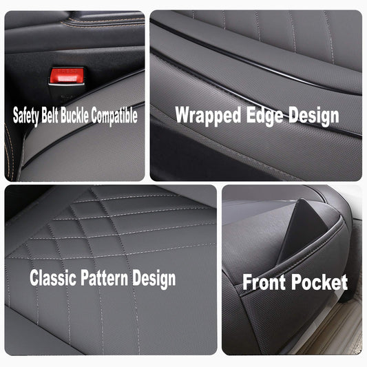Kingphenix Premium PU car seat cover, front seat protection, compatible with 95% of all vehicles, padded, non-slip, full wrap edge, dimensions: 53.3 x 51.8 cm, 1 piece (grey)