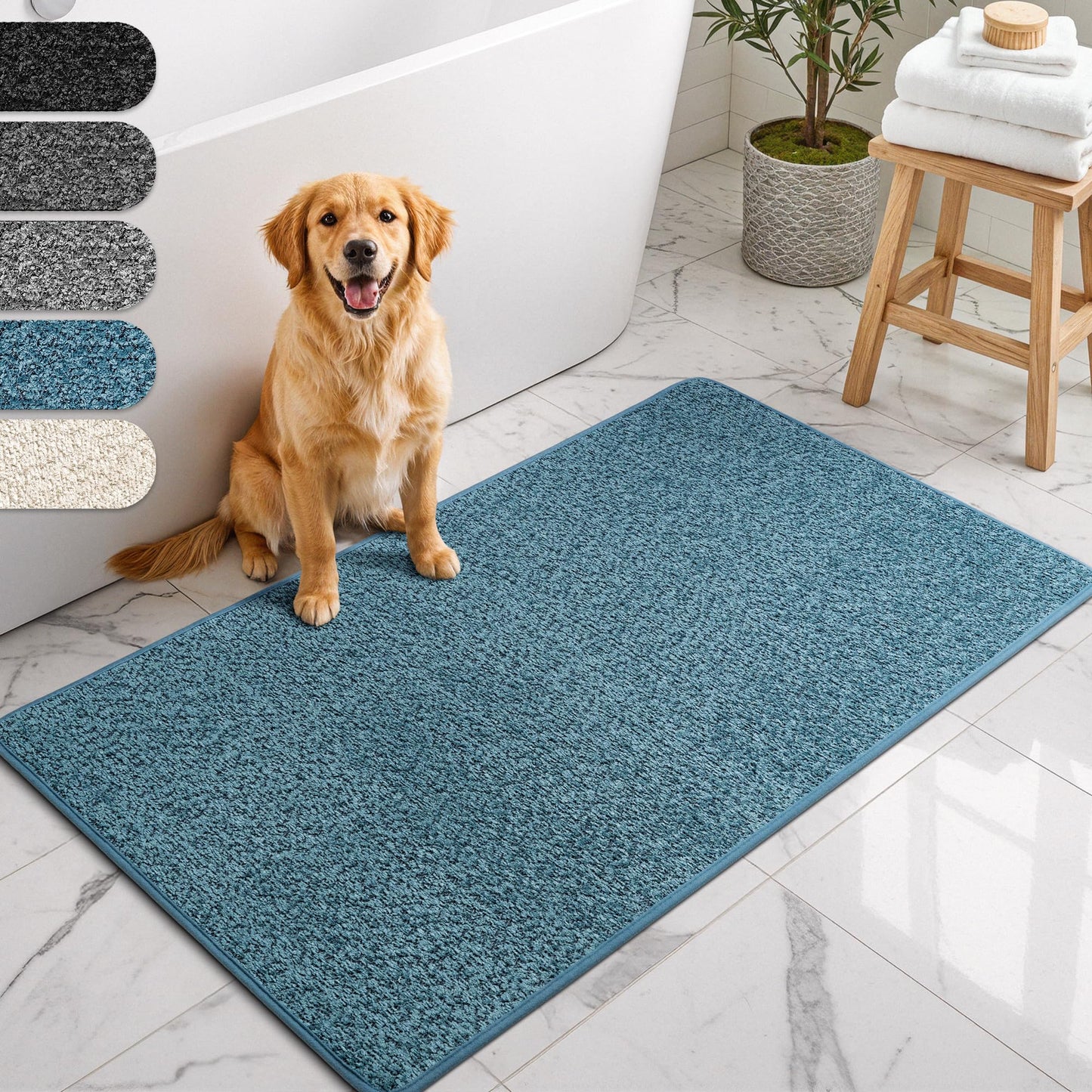 Grounded® bath mat blue - non-slip & washable - absorbent bathroom mat - hygienic shower mat - bath mat non-slip washable 60x90 cm quick-drying