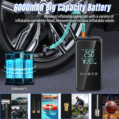 Electric air pump, portable electronic air pump with tire repair kit, 150PSI electric compressor bike pump, electric air pump for cars, bikes, motorcycles & balls.