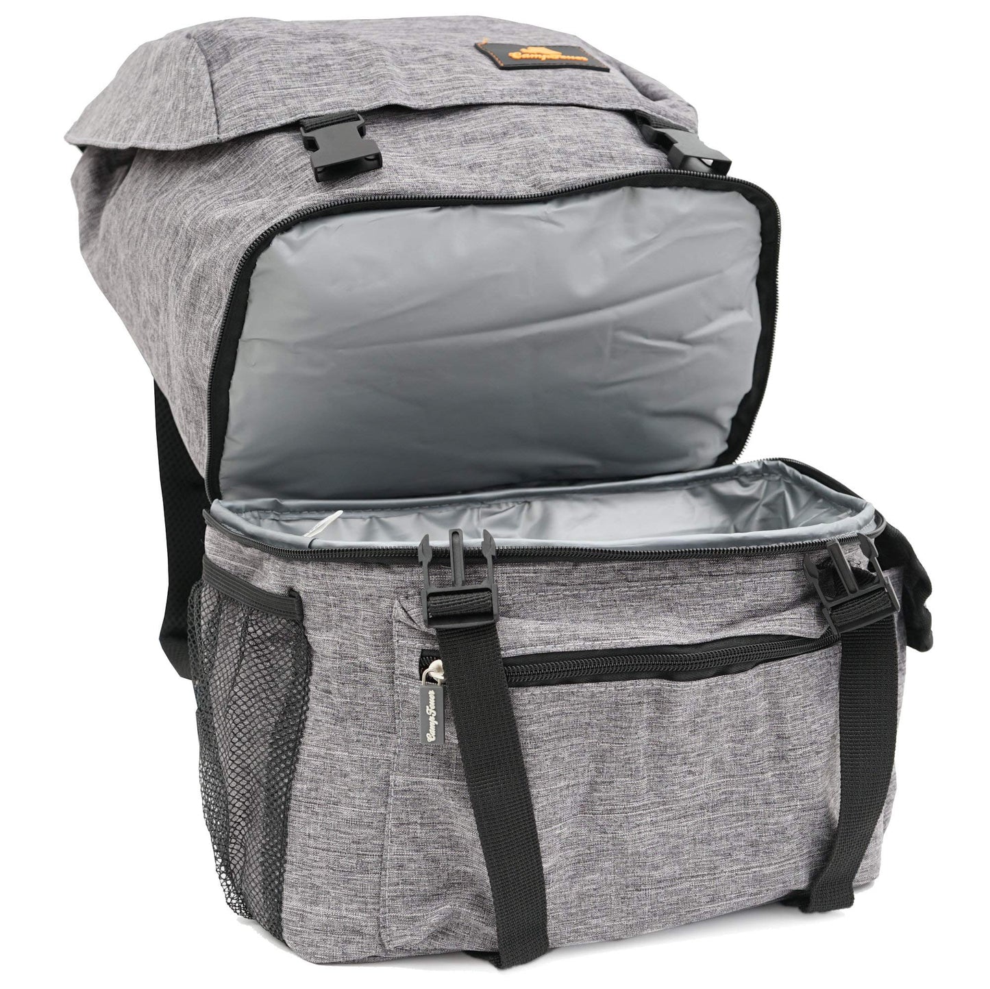 Campfire backpack with cooler compartment | grey | 20 liters insulated bag for BBQ, camping, beach, and outdoor activities | lunch bag for work and school | picnic bag, cooler bag, cool bag