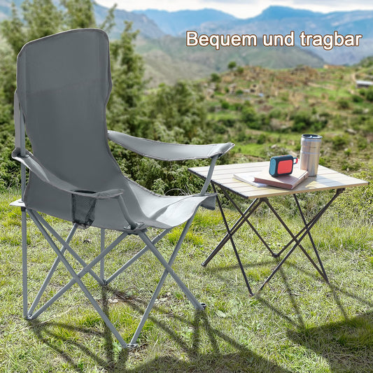 AMHANCIBLE Folding Camping Chair 2 Pack, Foldable Fishing Chair with Cup Holder, Garden Chair with High Backrest, Folding Camping Chair with Armrests, Lightweight, Portable Camping Chairs, up to 150kg EOCC02GY