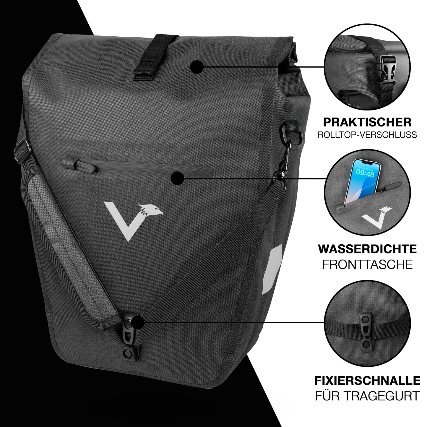 Valkental® Large & Waterproof Rear Bike Rack Bag [28L] Lockable Attachment [PVC free] Bike Bag with Large Reflectors - Includes Shoulder Strap & Inner Compartments - Tested Quality