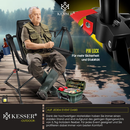 KESSER® Camping chair foldable rocking chair up to 160 kg | Fishing chair folding chair padded | Camping light and drink holder + bag with high backrest | Beach chair with rocking function