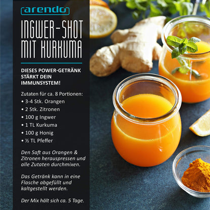 Arendo - Stainless Steel Electric Citrus Juicer - Lemon Juicer Orange Juicer Lime Juicer Juicer - 1.2 liter fruit juice container - Press cone with two rotation directions - BPA free