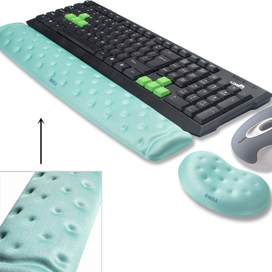 BRILA Wrist Rest – Ergonomic Memory Foam Wrist Support for PC Gaming Computer Laptop Work - Massaging Holes Design Wrist Rest (Aquamarine Bundle)
