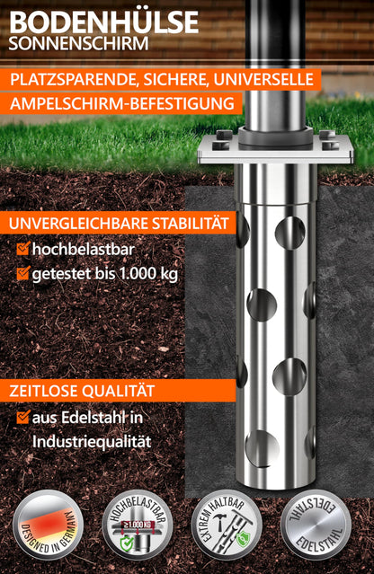 4smile Ground Sleeve Sun Umbrella - Stainless Steel Base Anchor Cantilever Umbrella with Ground Plate for Embedding, timeless quality - Universal Sun Umbrella Stand Cantilever Umbrella, load-bearing capacity > 1,000 kg