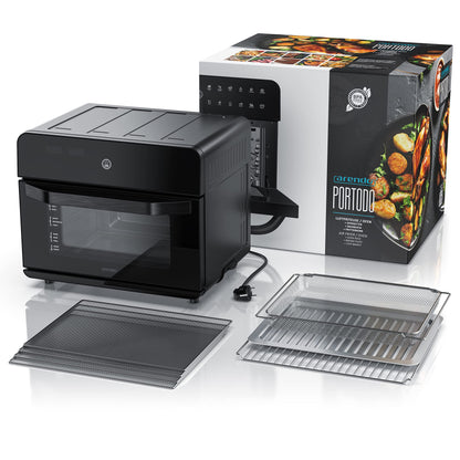 Arendo - Hot air fryer 25 liters stainless steel - Multifunction oven - mini oven - Aerofryer - 1800 watts - Including baking tray, dehydration tray, oven rack, fryer basket - BPA-free