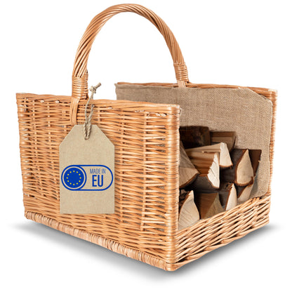 Creative Home Large Fireplace Basket Wood Basket Firewood Basket Rattan | 50 x 34 x 50 cm | Storage Rectangular Wicker Basket for Firewood/Wood | Brown Thick Willow Firewood Basket Wood Carrier Carry Basket