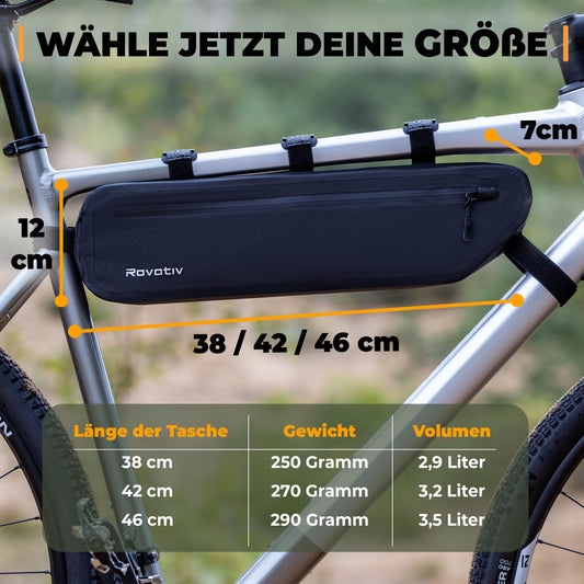 Rovativ® Bikepacking Frame Bag [46 cm] 100% waterproof - Bike bag for gravel bike and ultracycling [3.5 l]