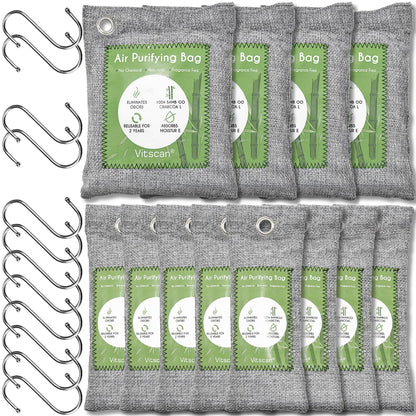12-Pack Bamboo Charcoal Air Purifying Bag, Activated Charcoal Bags Odor Absorber, Moisture Absorber, Natural Car Air Freshener, Shoe Deodorizer, Odor Eliminators for Home, Pet