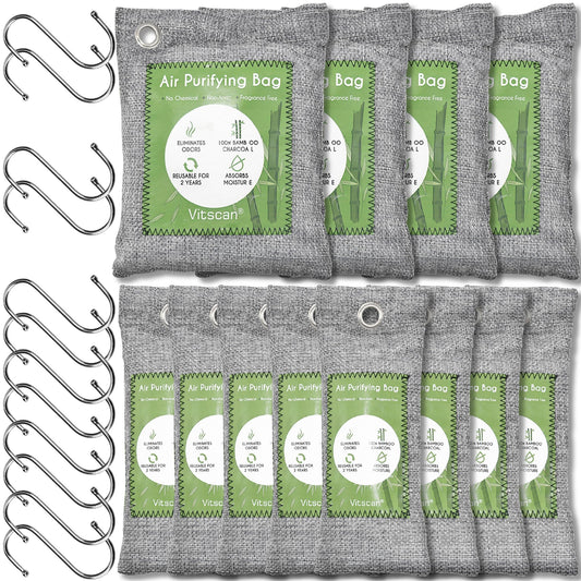 12-Pack Bamboo Charcoal Air Purifying Bag, Activated Charcoal Bags Odor Absorber, Moisture Absorber, Natural Car Air Freshener, Shoe Deodorizer, Odor Eliminators for Home, Pet