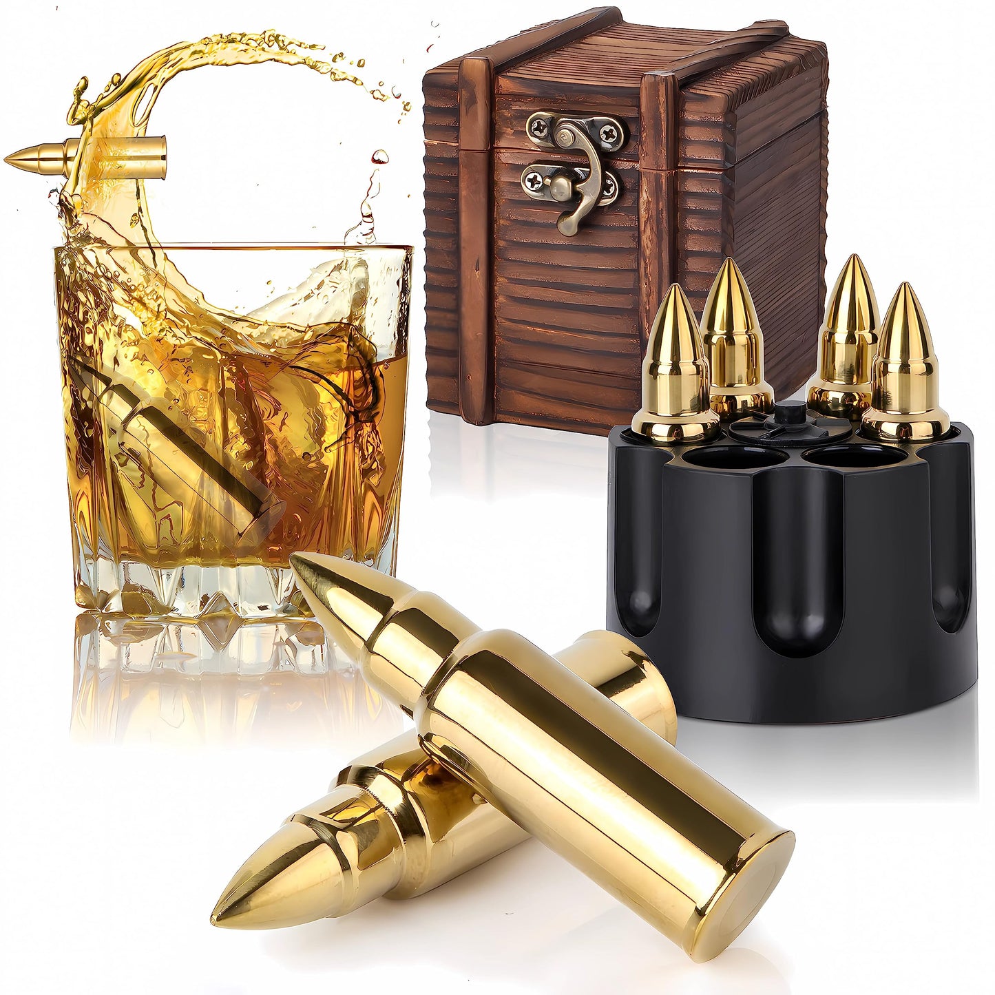 Eligara Whiskey Stones Gift Set for Men, Wooden Box [6 Pieces] | Reusable Stainless Steel Whiskey Ice Cubes Metal Chilling Stones, Scotch Gifts for Him Father Friend Husband