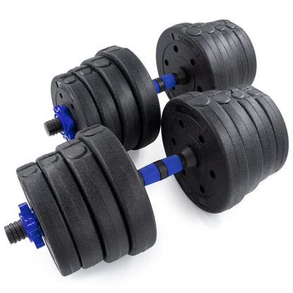 C.P. Sports 2in1 dumbbell & barbell set 30kg / 40kg | Weight plates - Weights - Barbell bars | Adjustable dumbbells - Barbell set for strength training, fitness, home gym (blue-black - 40kg set)