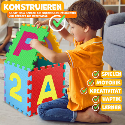 KIDIZ® play mat 86 PCS play carpet puzzle mat children's carpet protection mat children's play carpet foam mat ABC learning carpet puzzle carpet puzzle numbers letters size per mat approx. 31.5x31.5cm colorful