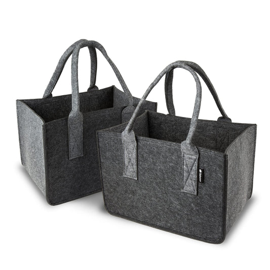 Tebewo 2-piece felt bag - fireplace wood basket set - felt basket for wood - firewood basket for fireplace storage - foldable fireplace wood bag - Dark/Light Gray