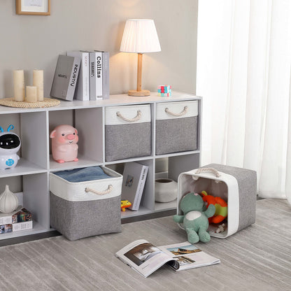 Mangata storage box fabric 30x30x30 cm, storage basket gray white, fabric baskets in cubes for wardrobe, shelf, and clothes, (Foldable, 4 pack)