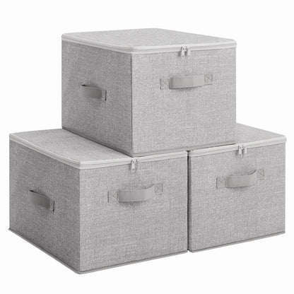 SONGMICS Storage Box with Lid, 3-Pack, Foldable Fabric Box with Handles, Storage for Clothes, 40 x 30 x 25 cm, Non-woven Fabric, Dove Grey RZB003W01