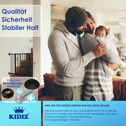 KIDIZ® Door Safety Gate | Stair Gate for Kids | with Pet Door for Dogs and Cats | No Drilling | Expandable | Compatible with Y-Spindles | Swivel Door | Size: 81-94 cm
