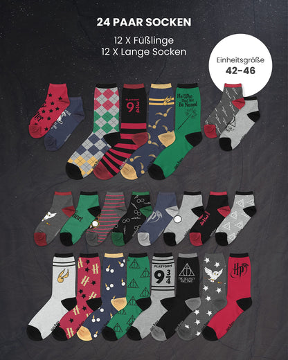 HARRY POTTER ® | Original Advent Calendar | 24 Pairs of Socks for Men | Christmas Calendar with Footies + Long Socks | Size 42-46 | OEKO-TEX ®
