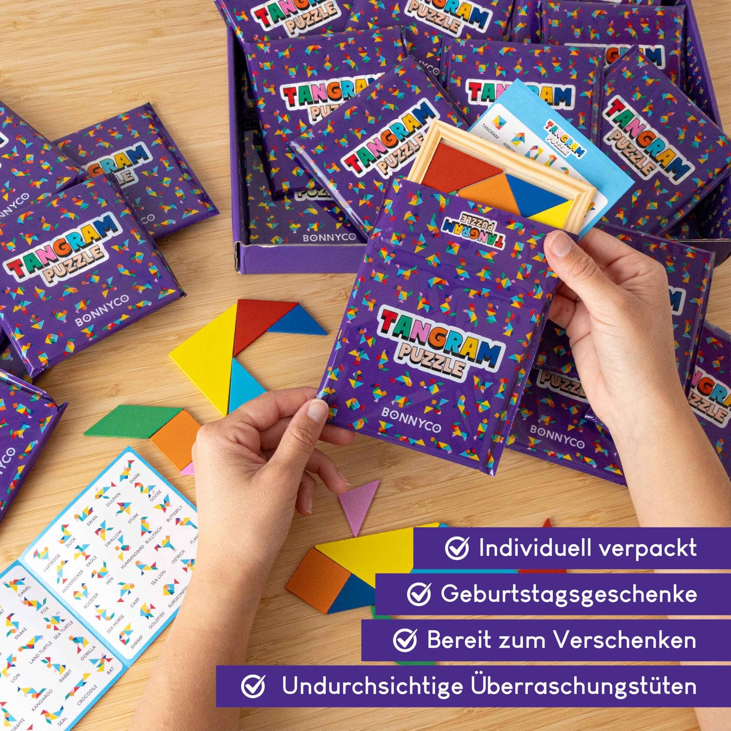Tangram Children Party Favors Birthday Gifts 30 Pieces - BONNYCO | Tangram Puzzle Small Gifts for Kids | Giveaways Party Favor Set | Pinata Fillers Mini Toys
