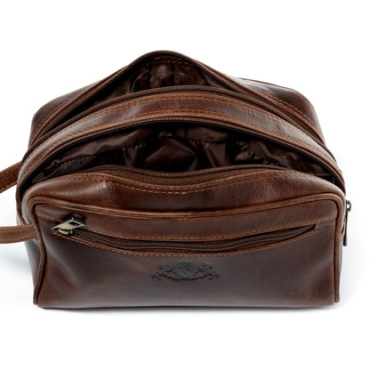 SID & VAIN large men's genuine leather toiletry bag - GATWICK washbag - brown handmade leather toiletry bag for men and women