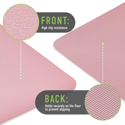 Tylmex Yoga Mat TPE non-slip 6mm | Eco-friendly fitness mat for yoga, pilates & workout | Exercise mat 183x61cm with carrying strap & online exercise guide - Pink