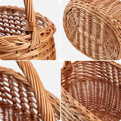 KADAX Willow Basket for Mushrooms, Oval Basket for Shopping, Sturdy Picnic Basket with Handle, Bottle Basket, Garden Basket, Carry Basket (Brown, 41x25x44cm)