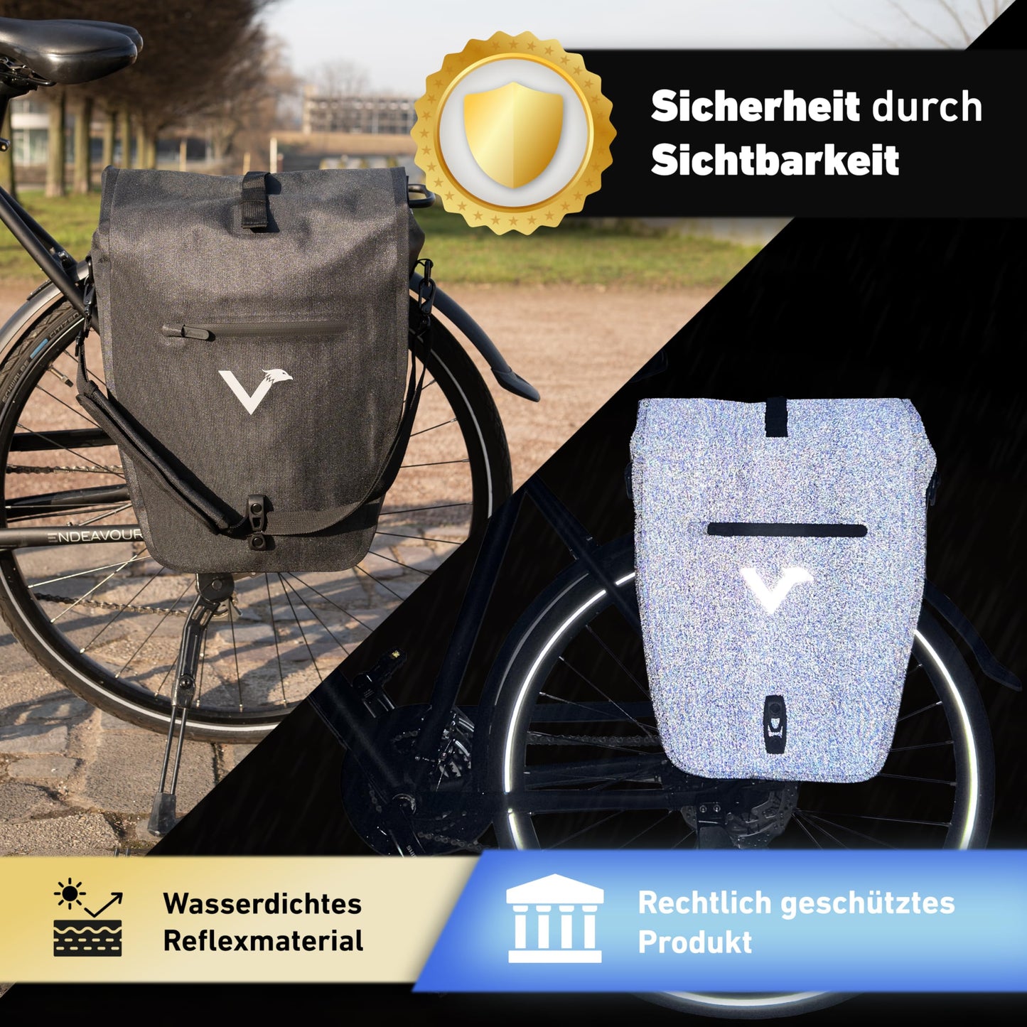 Valkental® Large & Waterproof Rear Bike Rack Bag [28L] Lockable Attachment [PVC free] Bike Bag with Large Reflectors - Includes Shoulder Strap & Inner Compartments - Tested Quality