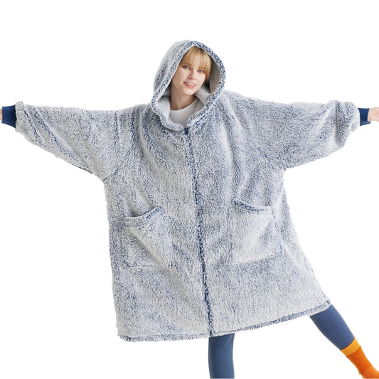 BEDSURE Hoodie Blanket with Sleeves - Sherpa Snuggle Blanket with Sleeves Sweatshirt Wearable Blanket Hoodie as Gifts for Women, Blue