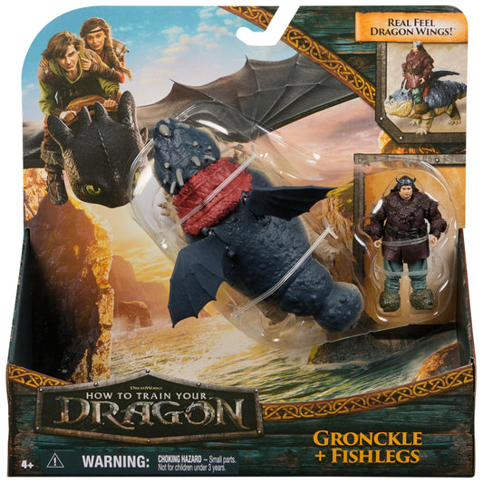 Dreamworks How to Train Your Dragon Viking and Dragon Action Figure Set featuring Meatlug and Fishlegs. Perfect toy for kids 4 and up.