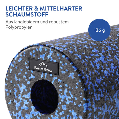 EVEREST FITNESS Fascia Roller Spine 30 cm medium-firm in black/blue incl. booklet - Professional fascia roller for back - Foam roller - Massage roller - Fitness roller - Yoga massage roller