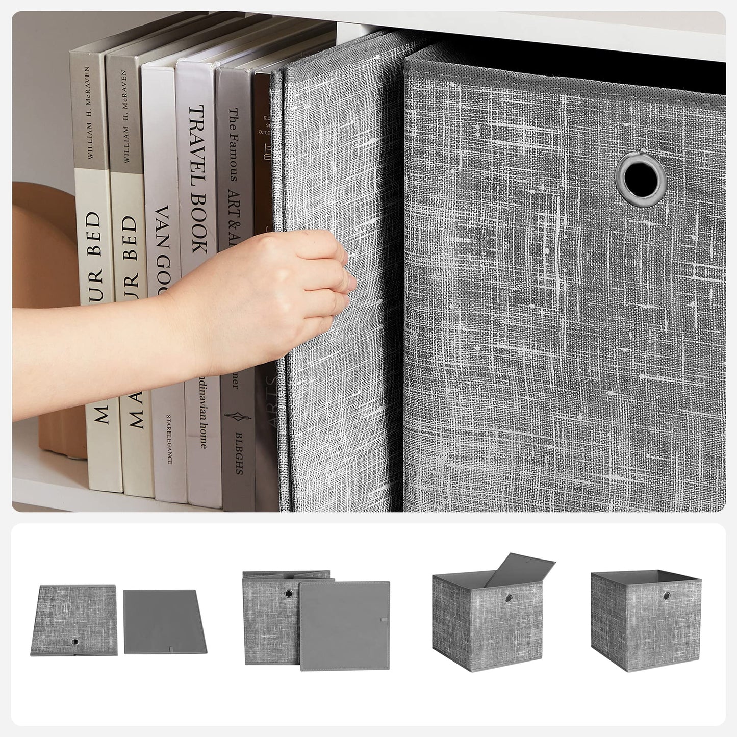 SONGMICS Storage Box, Set of 6, Storage Boxes made of non-woven fabric with handles, Storage Boxes, 30 x 30 x 30 cm, Organizer Box, for cube shelf, foldable box, clothes storage, grey marl RFB02LG-3.