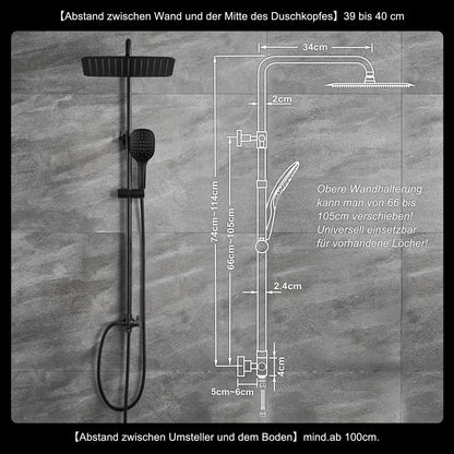 JOHO Rain Shower Shower System without Fittings, Stainless Steel Shower Set with 20x20cm Black Shower Head