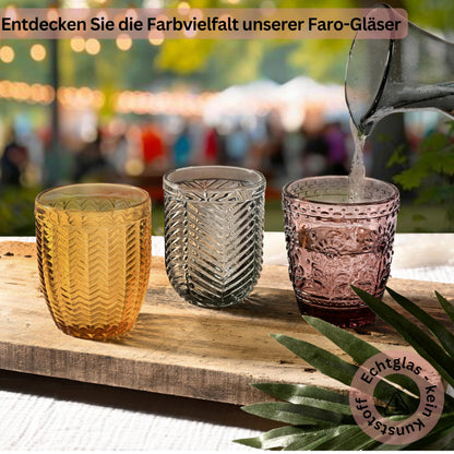 Singer drinking glasses set of 6 glass glasses for 6 people, water glass, multicolored, unique cut, everyday, family meals, office, outdoor juice glasses set | 310 ml.