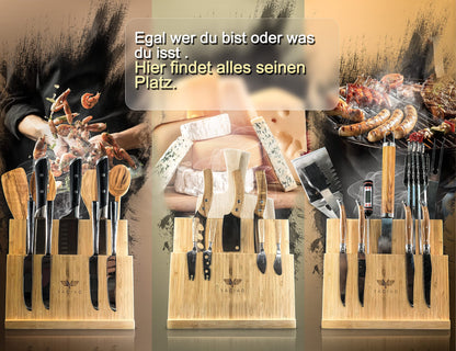 YACIAO magnetic bamboo knife block - 2in1 knife block without knives & kitchen container - Magnet, magnetic - magnetic knife block, Kitchen Organizer, empty knife block.