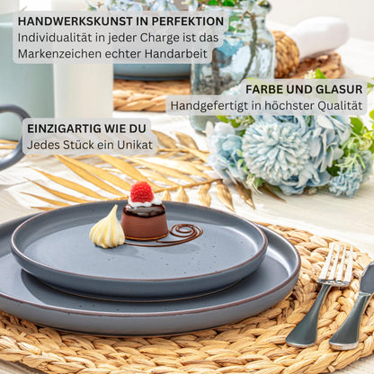 Singer Bombay Graphite | Dessert plates set of 4, Stoneware breakfast plates for 4, Cake plates small plates dishwasher safe microwave safe, Stoneware dinnerware grey blue | VALUE COLLECTION
