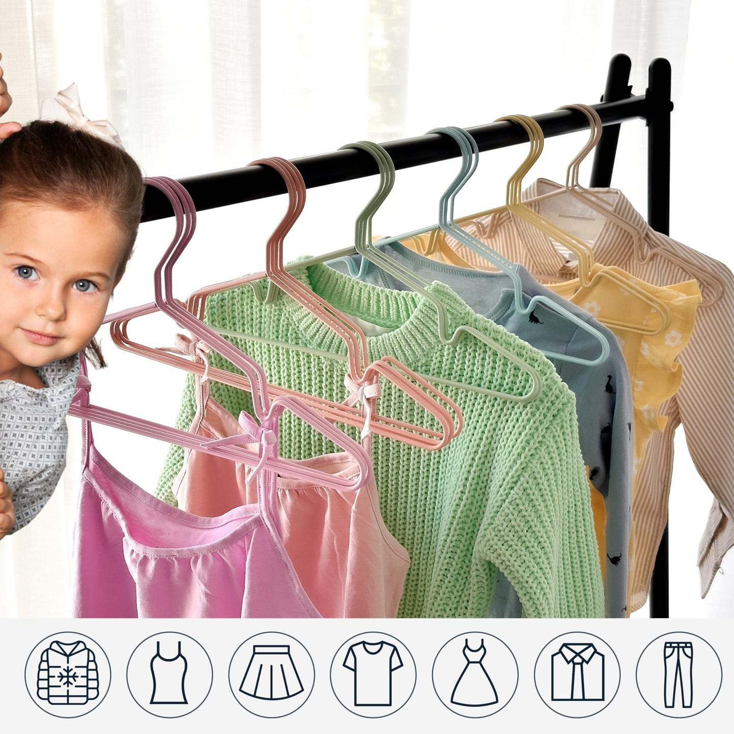 ROW&LINE® - Children's hangers (30 cm) - 10 pieces (beige) - space-saving baby hangers - sturdy for heavy clothing - wire hangers for organization & uniform look in the closet